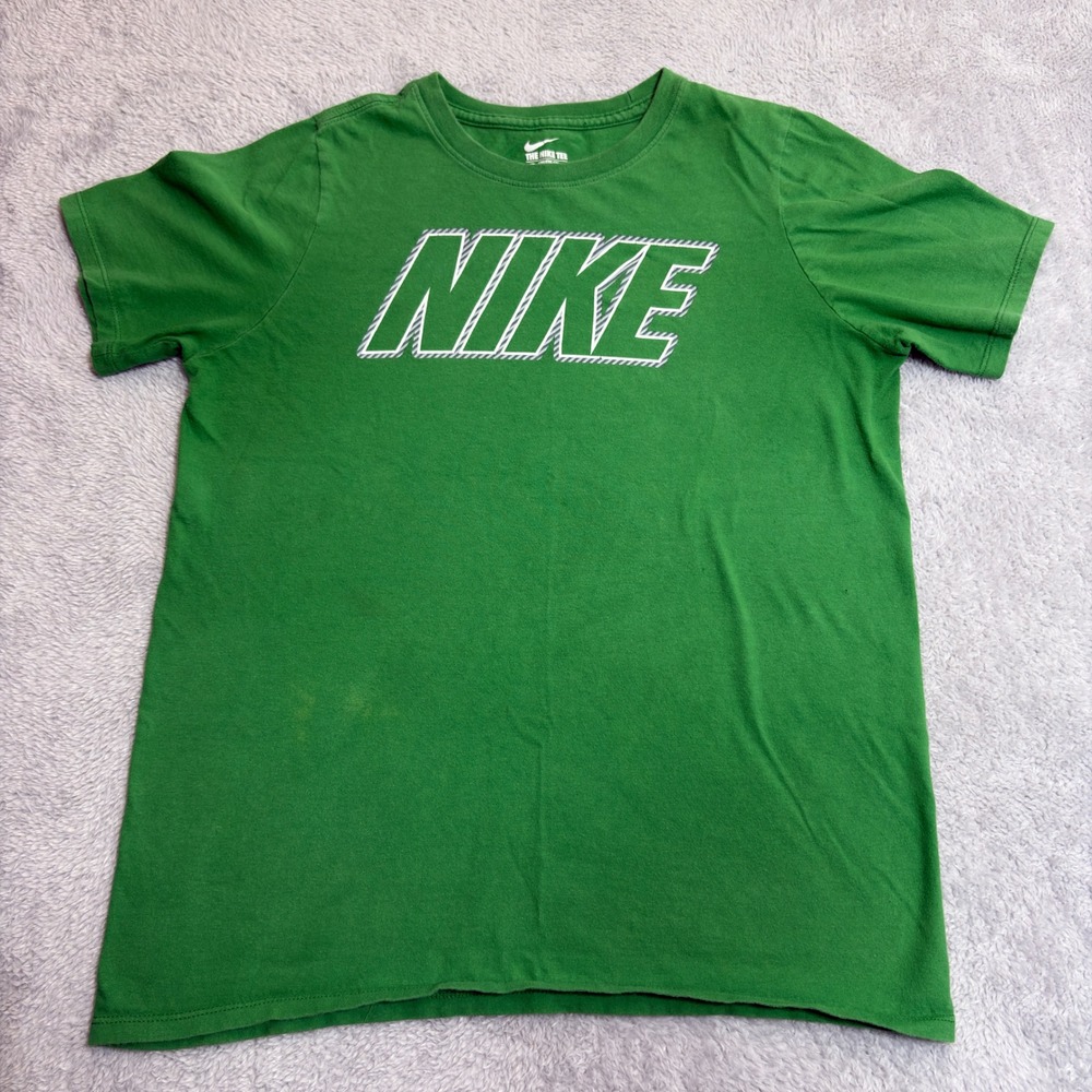 Nike Graphic T-Shirt Kids Large Green Short Sleeve Athletic Cut Logo Tee